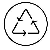 A black outline recycling icon featuring three connected arrows forming a triangle inside a circular border representing the Vacation mode of Georg Heat Pump Water Heater.png