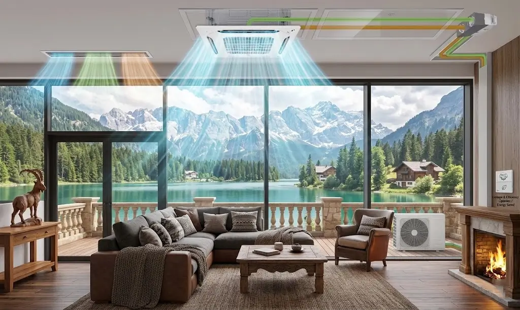 Alpine-living-room-demonstrating-integrated-air-conditioning and fresh air ventilation with visualiz