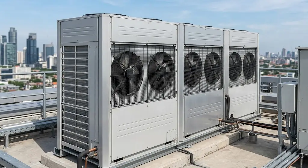 Commercial VRF outdoor units on a rooftop
