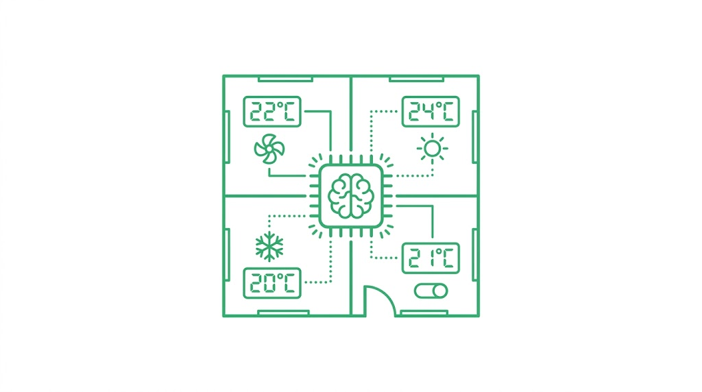 Schematic of central microchip managing four independent HVAC zones