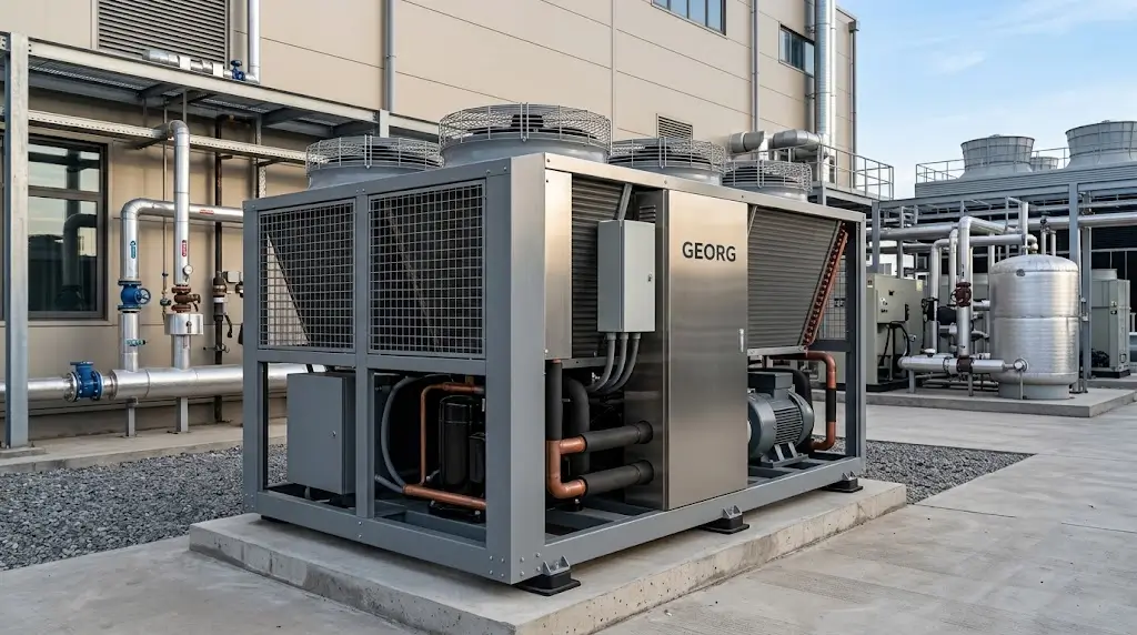 A large GEORG brand air cooled chiller with rooftop fans