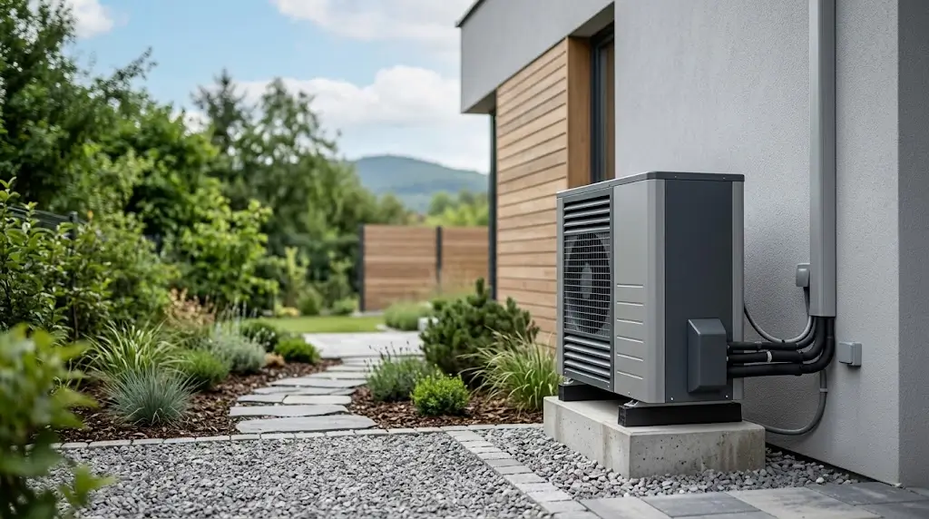 Modern grey air to water heat pump